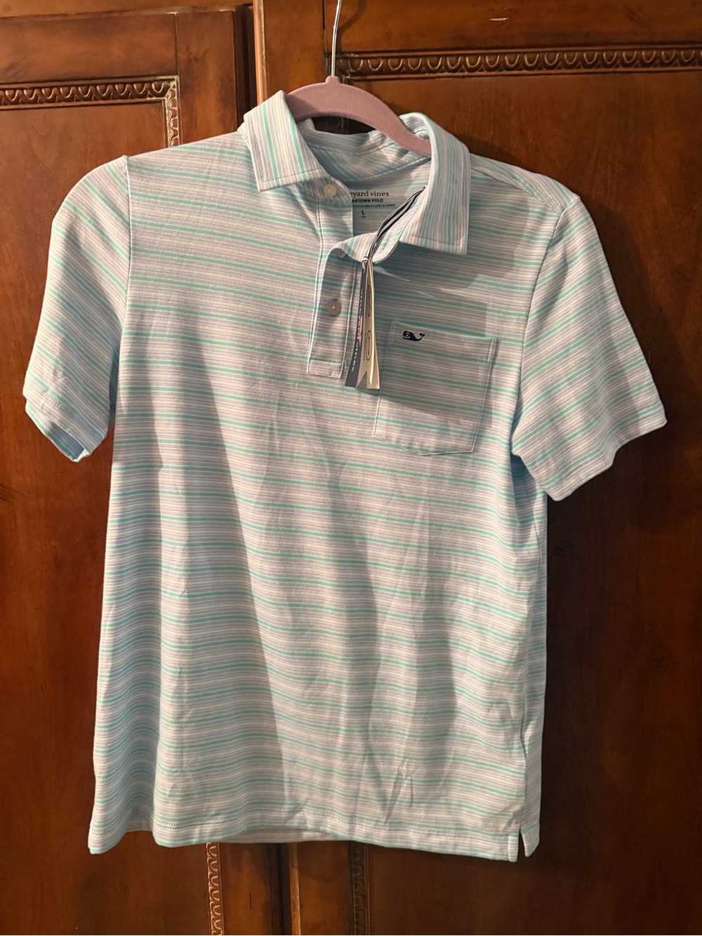 Vineyard Vines boys Short Sleeve Polo - Light Blue Stripe